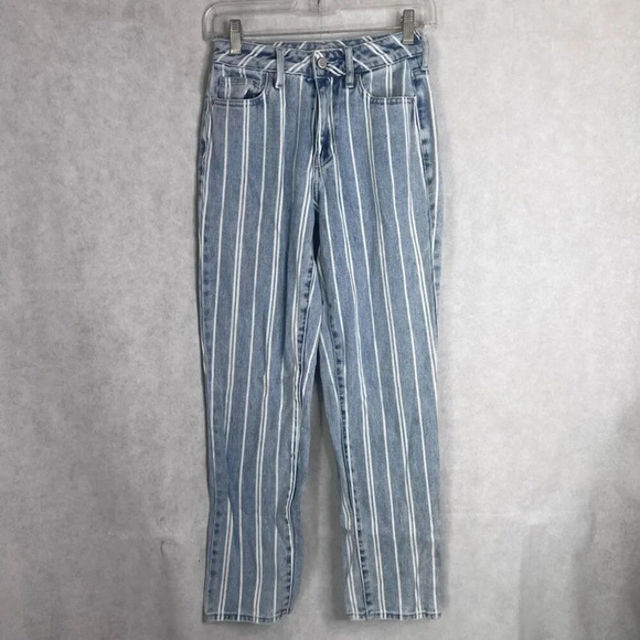 Pacsun Window Pane Striped Light Wash White Stripe Mom Jeans Size 23 Small - Picture 9 of 9